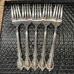 1847 Rogers Bros IS set of 5 salad forks Silver plate Silverware Flatware VGUC